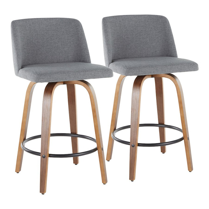 LumiSource Toriano Counter Stool, Set of 2, Walnut Wood