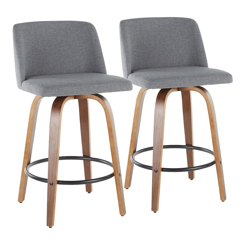 LumiSource Toriano Counter Stool Set of 2 | Mid-Century Walnut Wood, Cream Fabric, Chrome | Kitchen Island & Bar Seating | Model B26-TRNO2RWLCR2