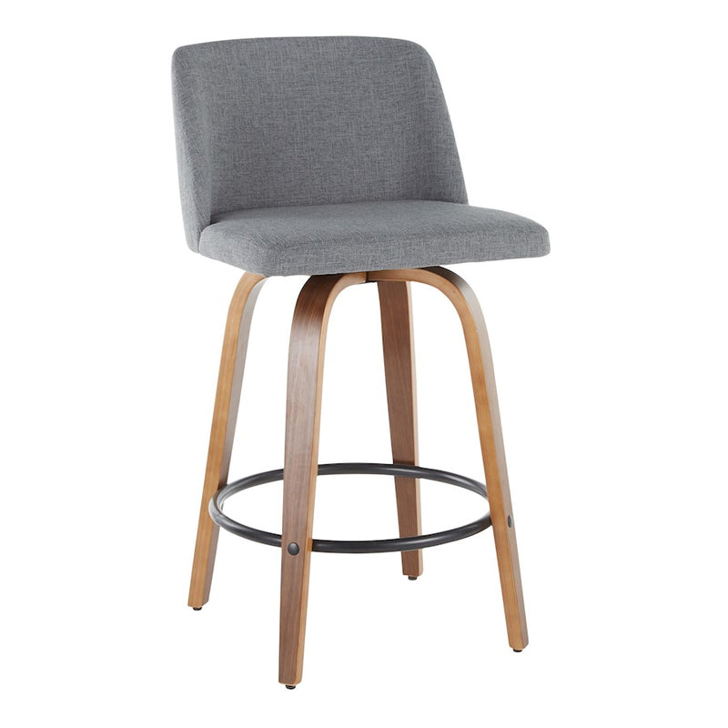 LumiSource Toriano Counter Stool Set of 2 | Mid-Century Walnut Wood, Cream Fabric, Chrome | Kitchen Island & Bar Seating | Model B26-TRNO2RWLCR2