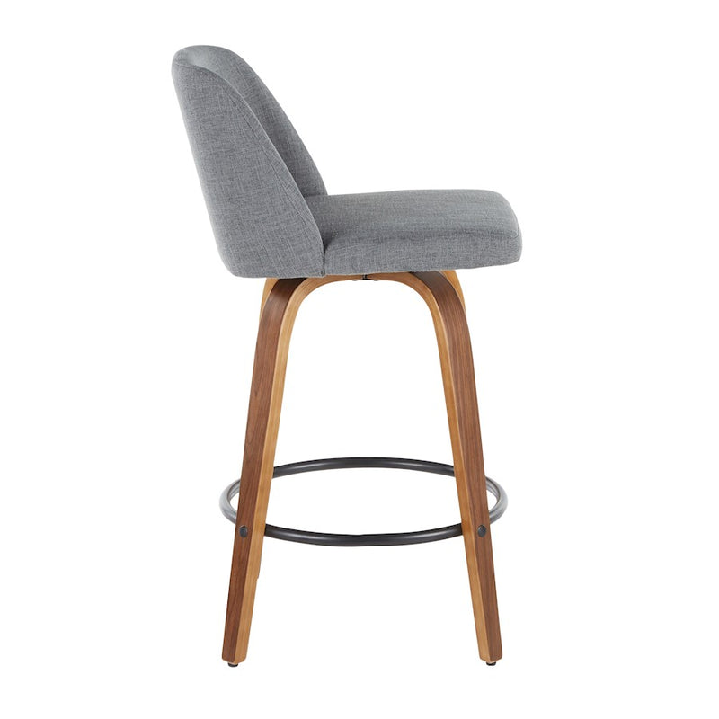 LumiSource Toriano Counter Stool Set of 2 | Mid-Century Walnut Wood, Cream Fabric, Chrome | Kitchen Island & Bar Seating | Model B26-TRNO2RWLCR2