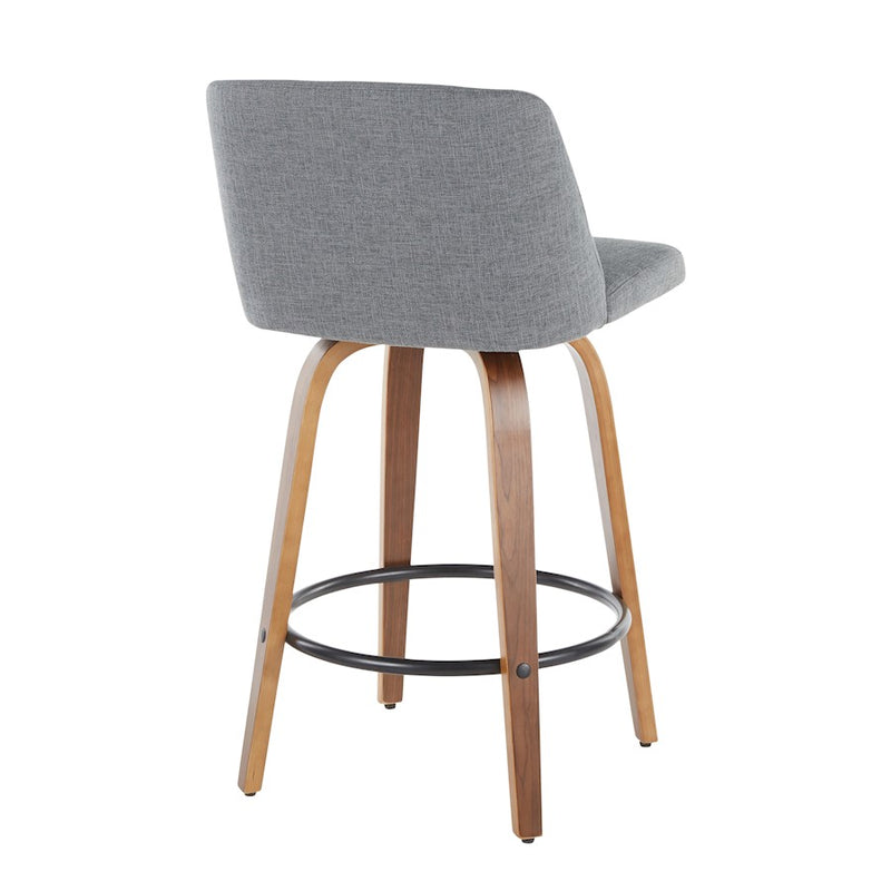 LumiSource Toriano Counter Stool Set of 2 | Mid-Century Walnut Wood, Cream Fabric, Chrome | Kitchen Island & Bar Seating | Model B26-TRNO2RWLCR2