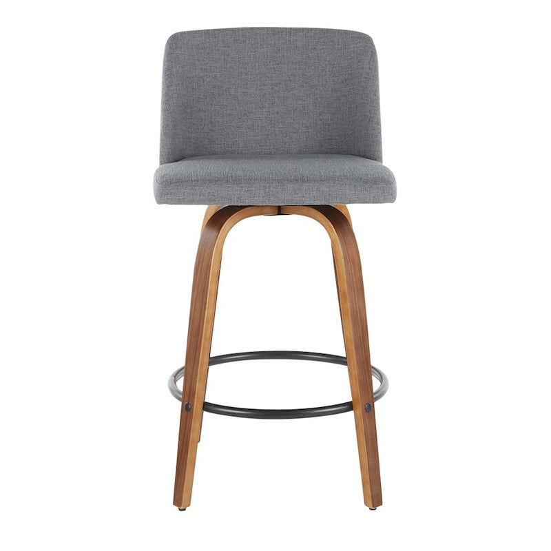 LumiSource Toriano Counter Stool Set of 2 | Mid-Century Walnut Wood, Cream Fabric, Chrome | Kitchen Island & Bar Seating | Model B26-TRNO2RWLCR2
