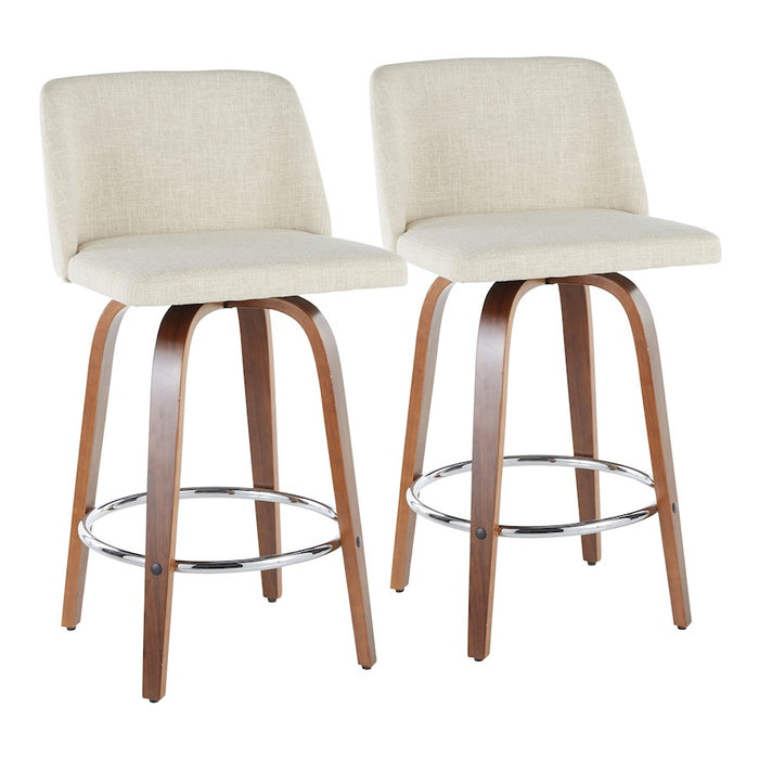 LumiSource Toriano Counter Stool, Set of 2, Walnut Wood