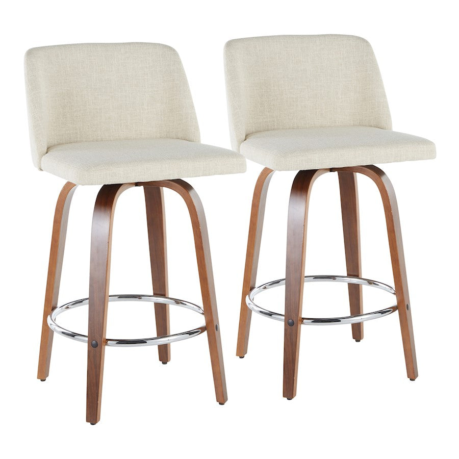 LumiSource Toriano Counter Stool, Set of 2, Walnut Wood