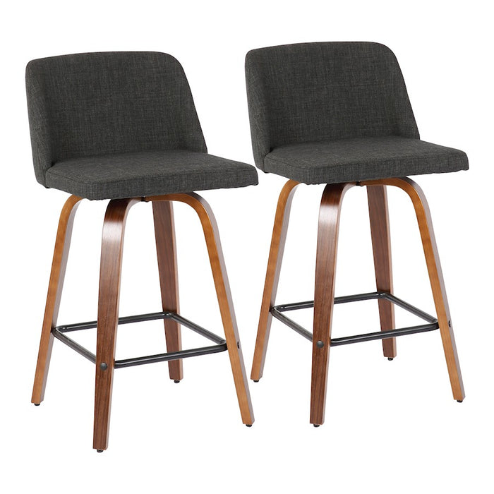 LumiSource Toriano SQ Counter Stool, Set of 2, Walnut