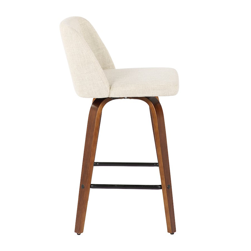 LumiSource Toriano Counter Stool Set of 2 | Mid-Century Walnut Wood and Cream Fabric | Kitchen Island & Breakfast Bar Seating | Model B26-TRNO2XWLCR2