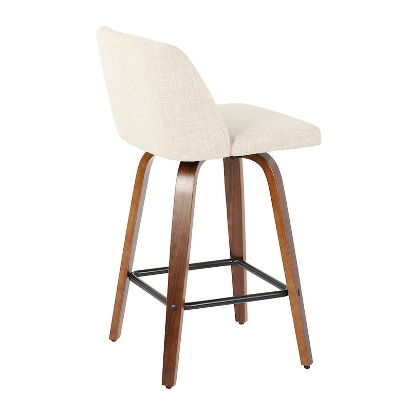 LumiSource Toriano Counter Stool Set of 2 | Mid-Century Walnut Wood and Cream Fabric | Kitchen Island & Breakfast Bar Seating | Model B26-TRNO2XWLCR2