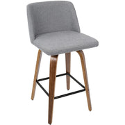 LumiSource Toriano Counter Stool Set of 2 | Mid-Century Walnut Wood and Grey Fabric | Kitchen Island & Breakfast Bar Seating | Model B26-TRNO2XWLGY2