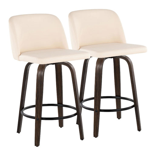LumiSource Toriano 26" Counter Stool, Set/2, WAL/CR/BK - B26-TRNOPU-GRTZQ2BNCR2