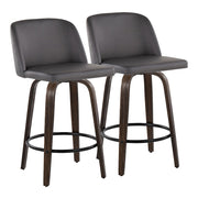 LumiSource Toriano 26" Counter Stool, Set/2, WAL/GY/BK - B26-TRNOPU-GRTZQ2BNGY2