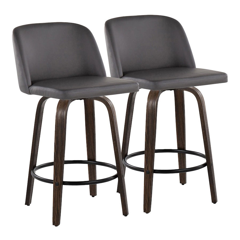 LumiSource Toriano 26" Counter Stool, Set/2, WAL/GY/BK - B26-TRNOPU-GRTZQ2BNGY2
