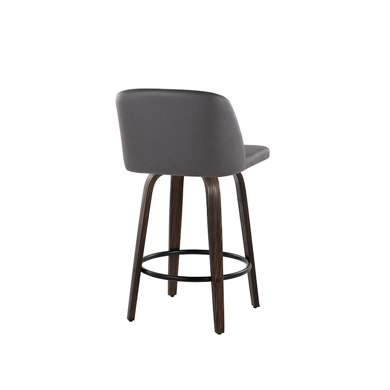 LumiSource Toriano 26in Counter Stool Set/2 | Mid-Century Walnut-Glazed Wood, Grey PU, Black Metal | Kitchen Island | Model B26-TRNOPU-GRTZQ2BNGY2