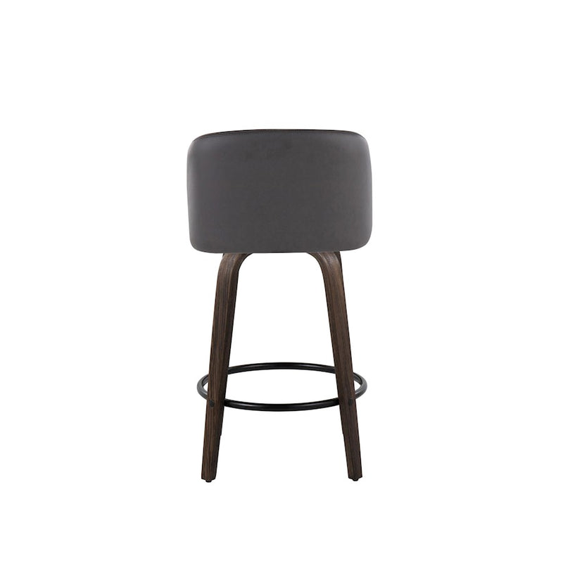 LumiSource Toriano 26in Counter Stool Set/2 | Mid-Century Walnut-Glazed Wood, Grey PU, Black Metal | Kitchen Island | Model B26-TRNOPU-GRTZQ2BNGY2