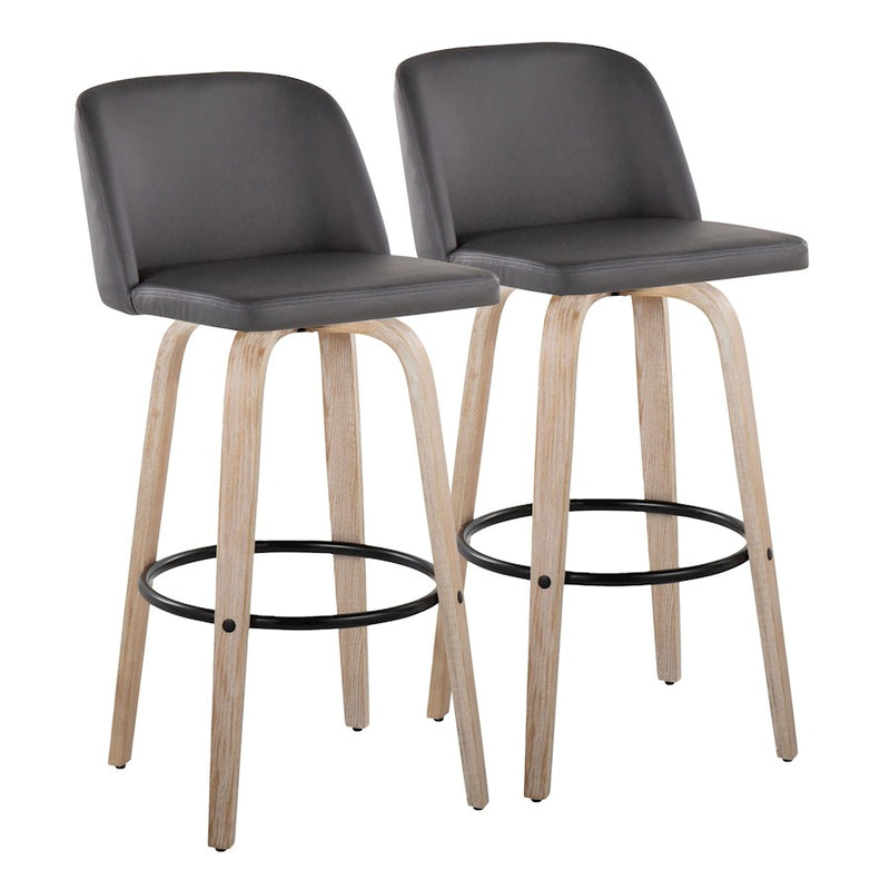 LumiSource Toriano 26in Counter Stool Set/2 | Farmhouse White-Washed Wood, Grey PU, Black Metal | Kitchen Island & Bar | Model B26-TRNOPU-GRTZQ2WWGY2