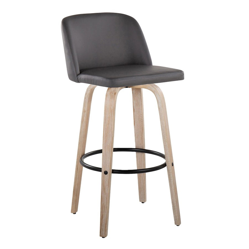 LumiSource Toriano 26in Counter Stool Set/2 | Farmhouse White-Washed Wood, Grey PU, Black Metal | Kitchen Island & Bar | Model B26-TRNOPU-GRTZQ2WWGY2