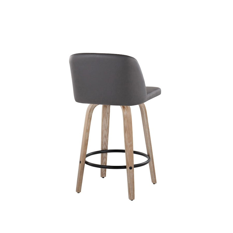 LumiSource Toriano 26in Counter Stool Set/2 | Farmhouse White-Washed Wood, Grey PU, Black Metal | Kitchen Island & Bar | Model B26-TRNOPU-GRTZQ2WWGY2