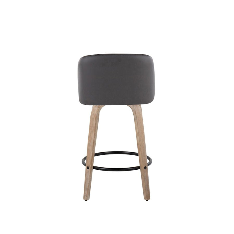 LumiSource Toriano 26in Counter Stool Set/2 | Farmhouse White-Washed Wood, Grey PU, Black Metal | Kitchen Island & Bar | Model B26-TRNOPU-GRTZQ2WWGY2