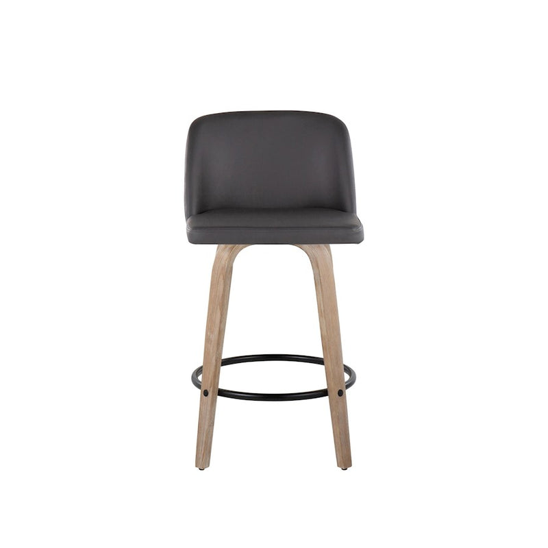 LumiSource Toriano 26in Counter Stool Set/2 | Farmhouse White-Washed Wood, Grey PU, Black Metal | Kitchen Island & Bar | Model B26-TRNOPU-GRTZQ2WWGY2