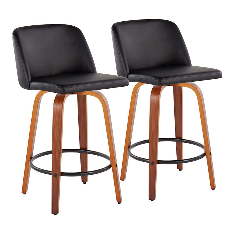 LumiSource Toriano Counter Stool, Set of 2, Walnut/Black - B26-TRNOPU-SWVQ2WLBK2