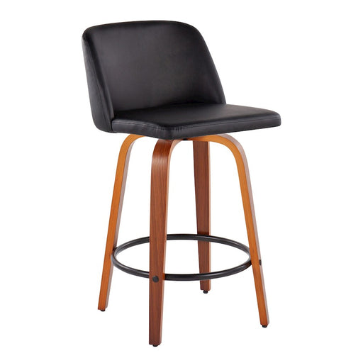 LumiSource Toriano Counter Stool, Set of 2, Walnut/Black