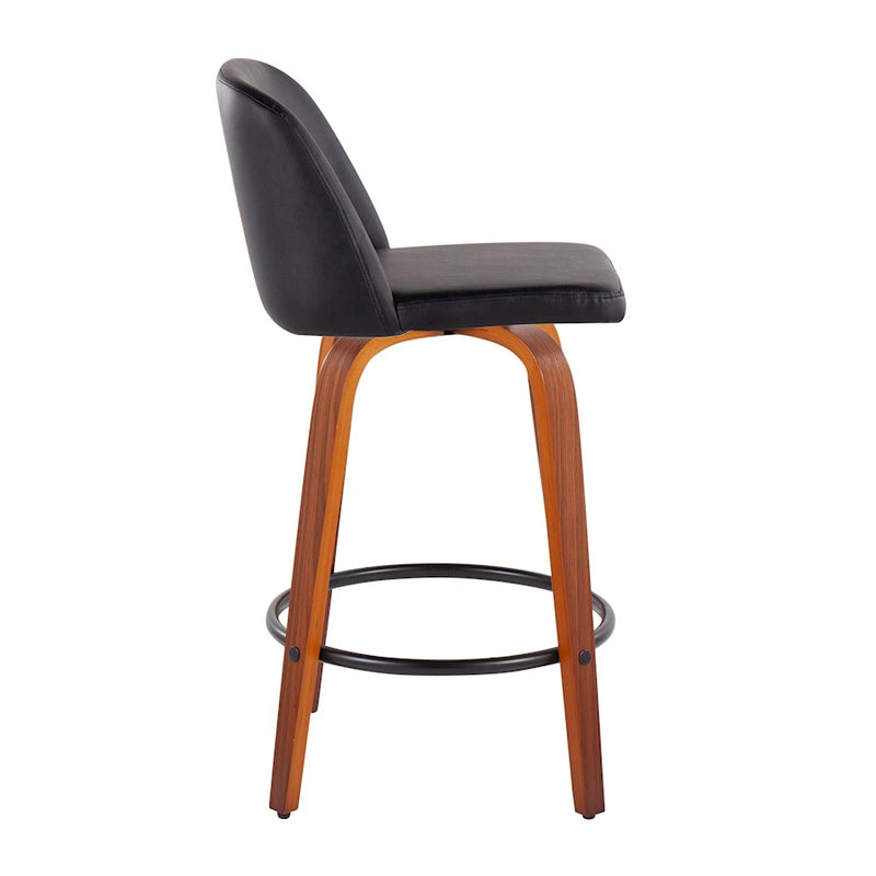 LumiSource Toriano Counter Stool, Set of 2, Walnut/Black