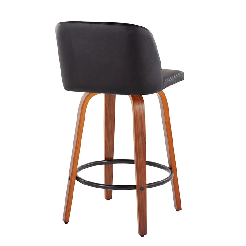 LumiSource Toriano Counter Stool, Set of 2, Walnut/Black