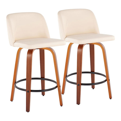 LumiSource Toriano Counter Stool, Set/2, Walnut/Cream/BK - B26-TRNOPU-SWVQ2WLCR2