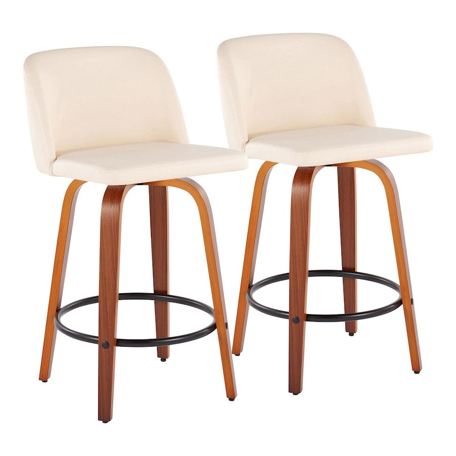 LumiSource Toriano Counter Stool, Set/2, Walnut/Cream/BK - B26-TRNOPU-SWVQ2WLCR2
