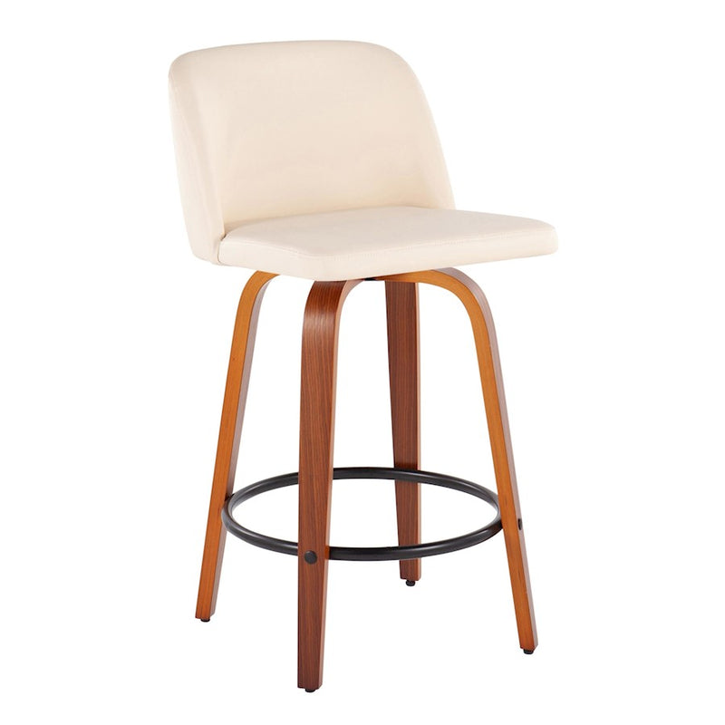 LumiSource Toriano Counter Stool, Set of 2, Walnut/Cream/Black