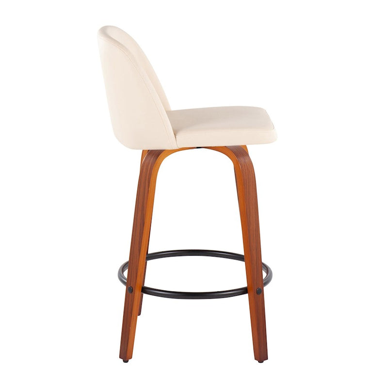 LumiSource Toriano Counter Stool, Set of 2, Walnut/Cream/Black