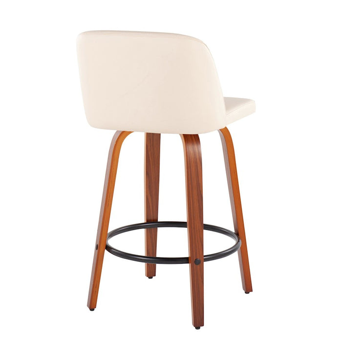 LumiSource Toriano Counter Stool, Set of 2, Walnut/Cream/Black