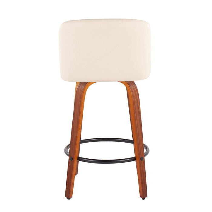 LumiSource Toriano Counter Stool, Set of 2, Walnut/Cream/Black