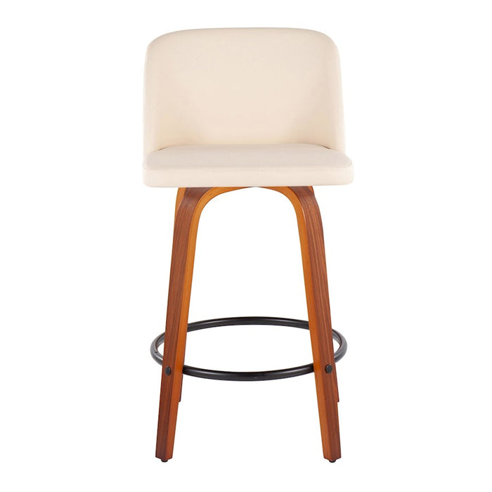 LumiSource Toriano Counter Stool, Set of 2, Walnut/Cream/Black