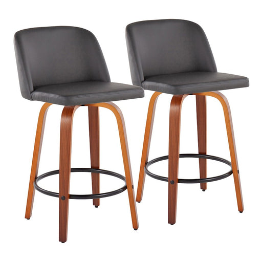 LumiSource Toriano Counter Stool, Set/2, Walnut/GY/Black - B26-TRNOPU-SWVQ2WLGY2