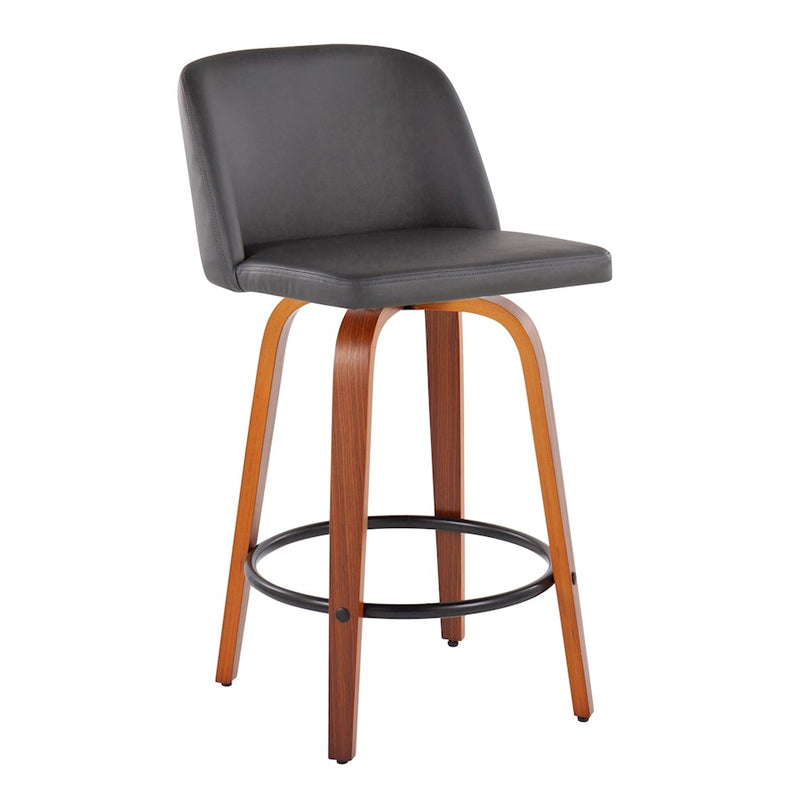 LumiSource Toriano Counter Stool, Set of 2, Walnut/GY/Black