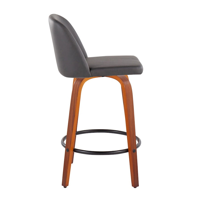LumiSource Toriano Counter Stool, Set of 2, Walnut/GY/Black