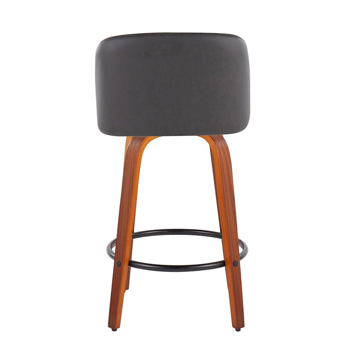LumiSource Toriano Counter Stool, Set of 2, Walnut/GY/Black