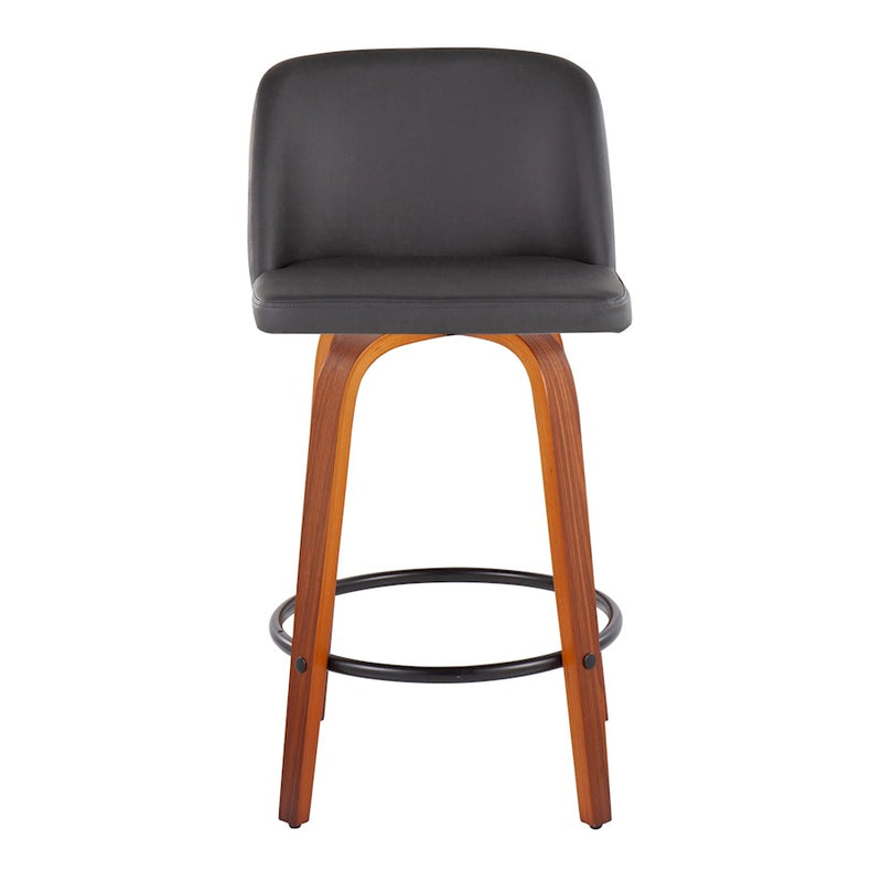 LumiSource Toriano Counter Stool, Set of 2, Walnut/GY/Black