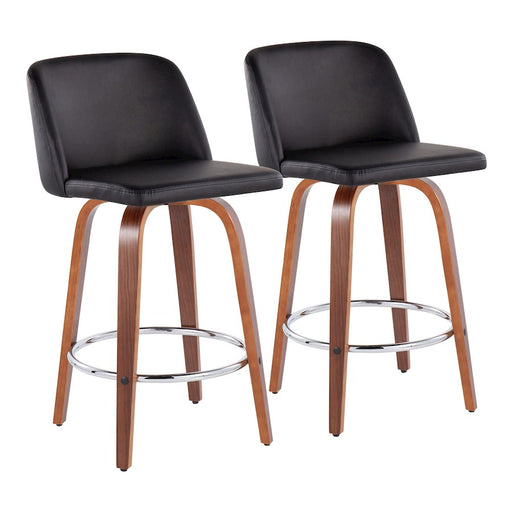 LumiSource Toriano Counter Stool, Set/2, Walnut/Black/CH - B26-TRNOPU-SWVR2WLBK2