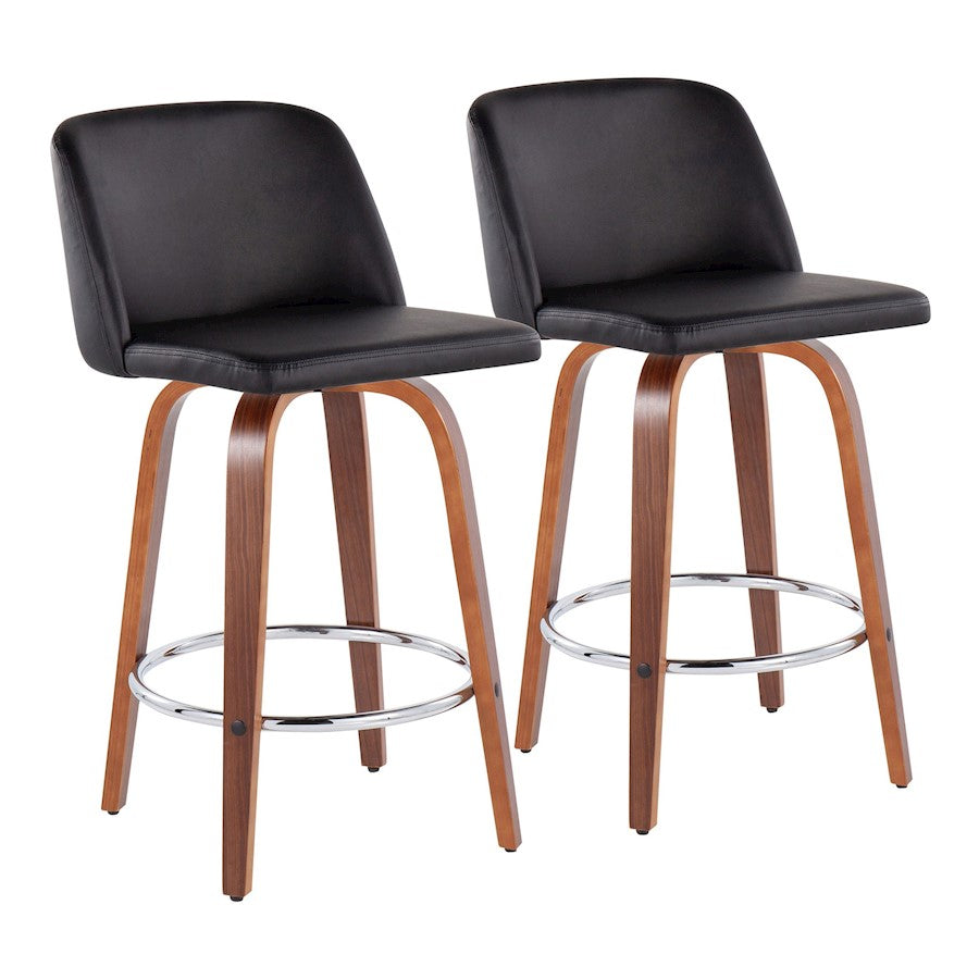 LumiSource Toriano Counter Stool, Set/2, Walnut/Black/CH - B26-TRNOPU-SWVR2WLBK2