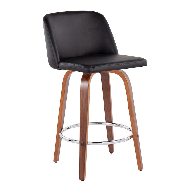 LumiSource Toriano Counter Stool, Set of 2, Walnut/Black/Chrome