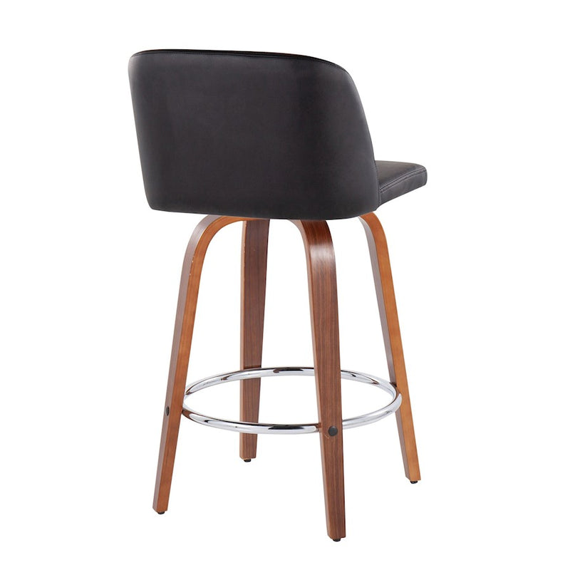 LumiSource Toriano Counter Stool, Set of 2, Walnut/Black/Chrome