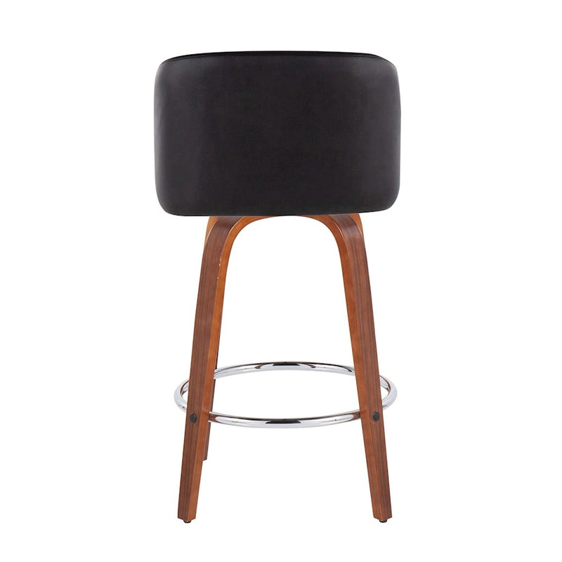 LumiSource Toriano Counter Stool, Set of 2, Walnut/Black/Chrome