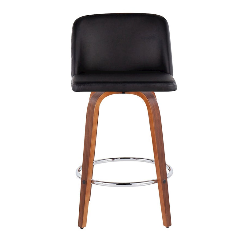LumiSource Toriano Counter Stool, Set of 2, Walnut/Black/Chrome