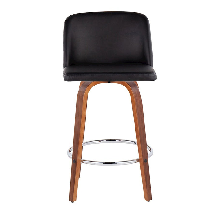 LumiSource Toriano Counter Stool, Set of 2, Walnut/Black/Chrome