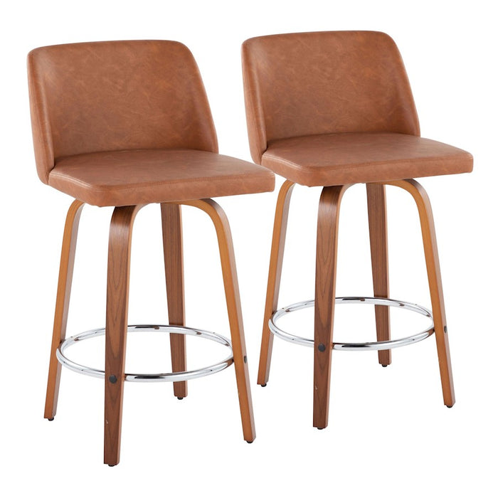 LumiSource Toriano 26" Counter Stool, Set/2, WAL/CAM/CH - B26-TRNOPU-SWVR2WLCAM2