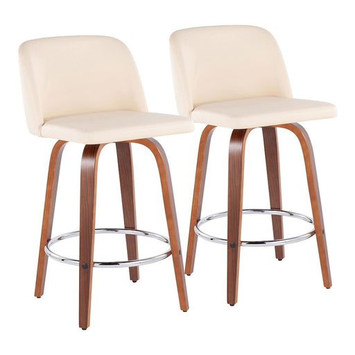 LumiSource Toriano Counter Stool, Set/2, Walnut/Cream/CH - B26-TRNOPU-SWVR2WLCR2