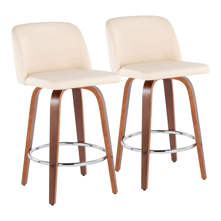 LumiSource Toriano Counter Stool, Set/2, Walnut/Cream/CH - B26-TRNOPU-SWVR2WLCR2