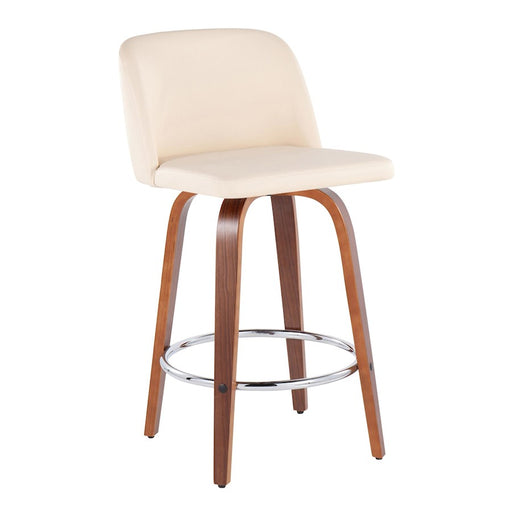 LumiSource Toriano Counter Stool, Set of 2, Walnut/Cream/Chrome