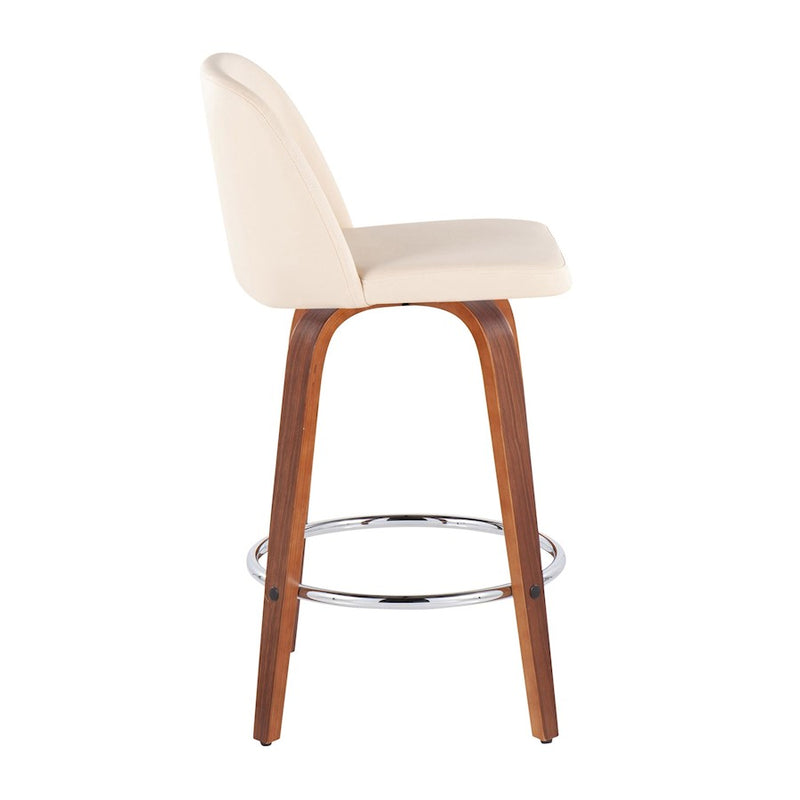 LumiSource Toriano Counter Stool, Set of 2, Walnut/Cream/Chrome